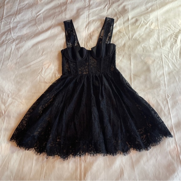NEW! Fleur Du Mal- Black Flare Lace Mini Dress Size 0 See Through LBD - Picture 2 of 10